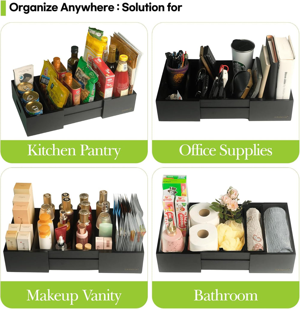 Expandable Bamboo Kitchen Cabinet Organizer for Food Container Lids Holder
