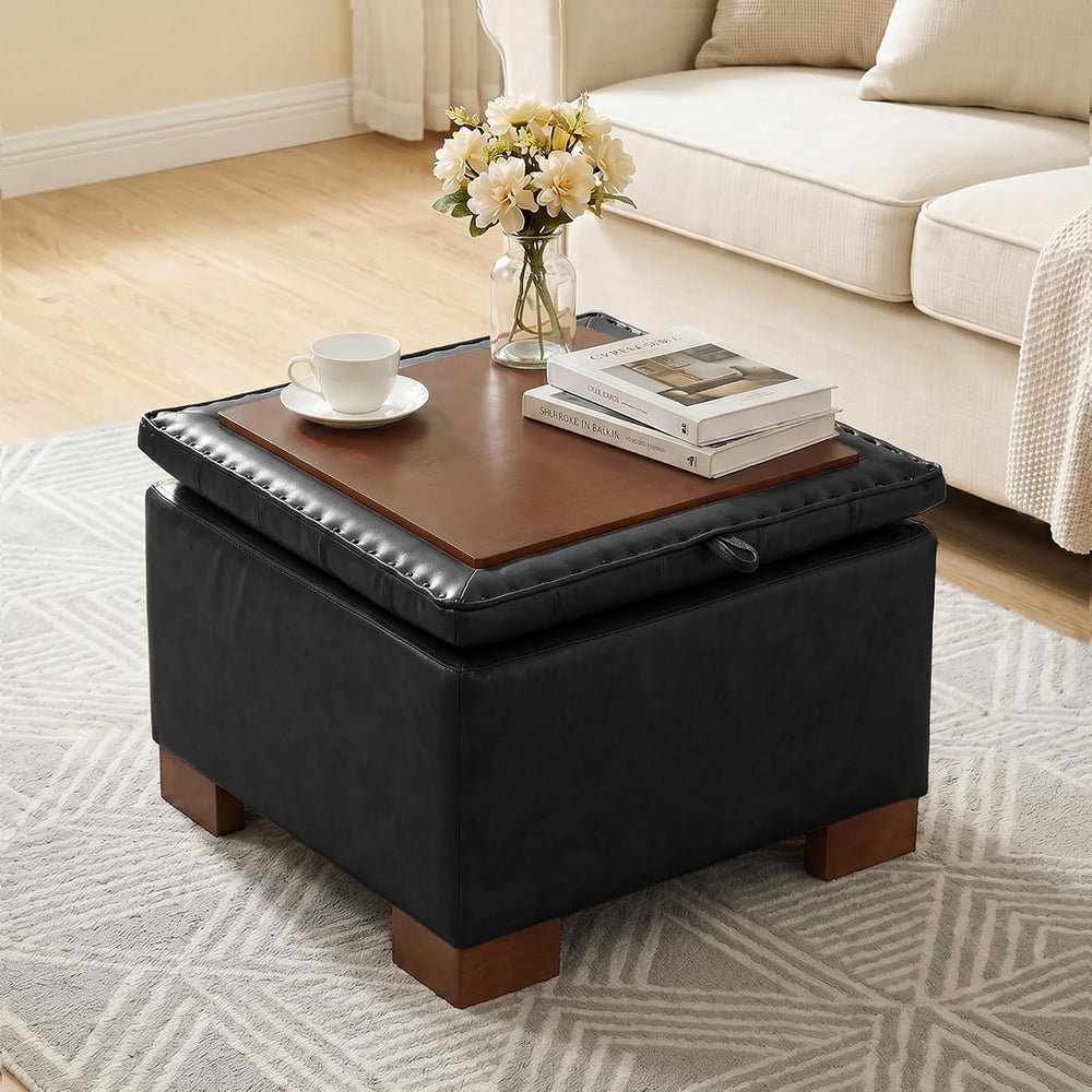 24 Inch Square Storage Ottoman Coffee Table, Modern Tufted Upholstered Ottoma...