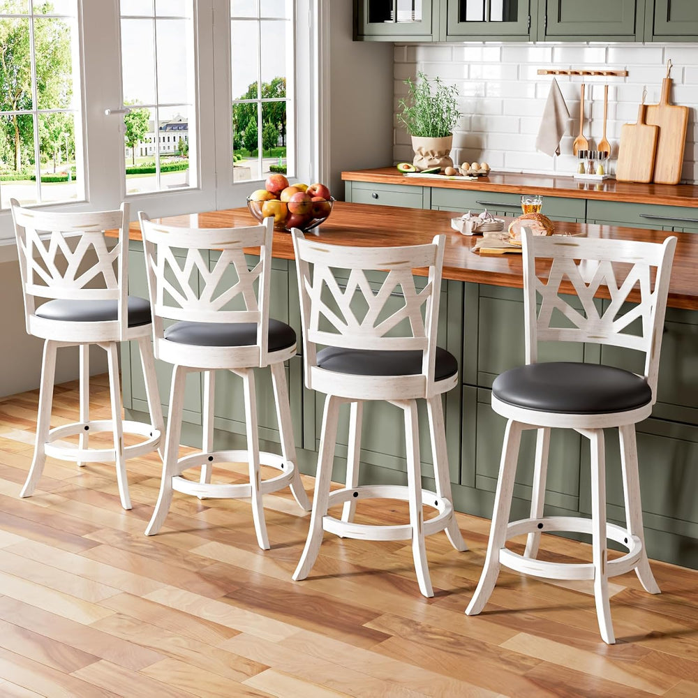 Bar Stools Set of 2, Farmhouse 24" Counter Height Barstools, White
