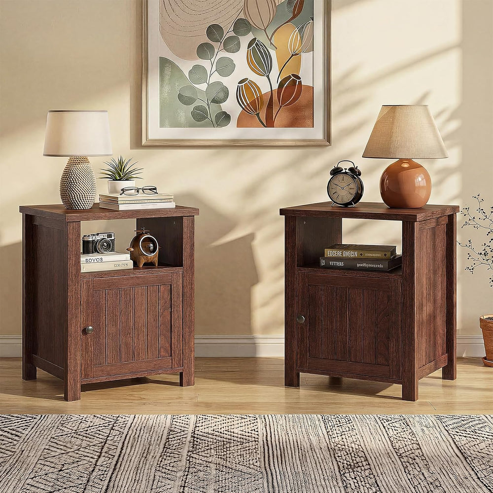 ChooChoo Farmhouse Nightstands Set of 2, Rustic Vintage End Side Table with S...