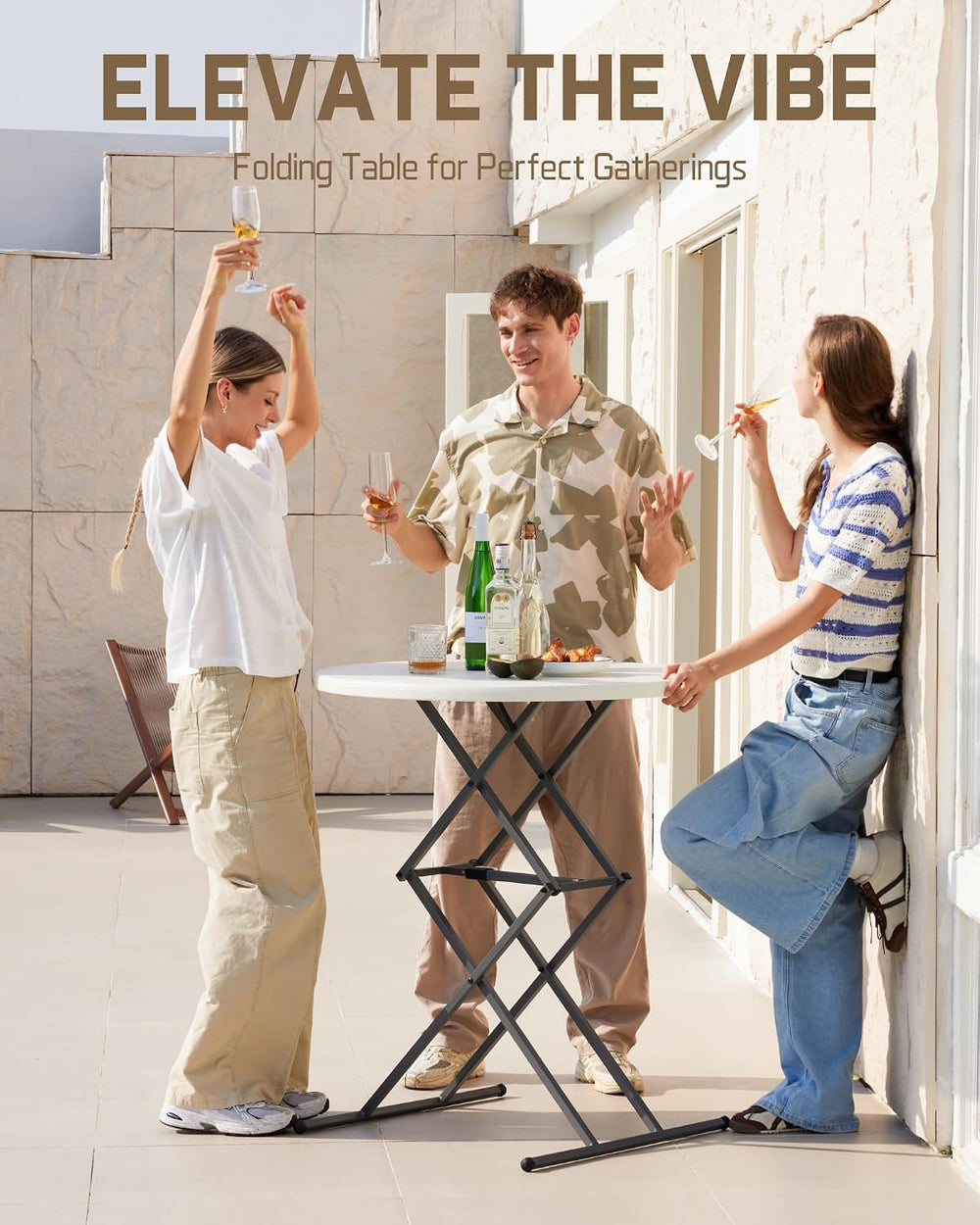 FanttikOutdoor Folding Table Round 32" Quick Adjust 4 Heights Party, Pat...