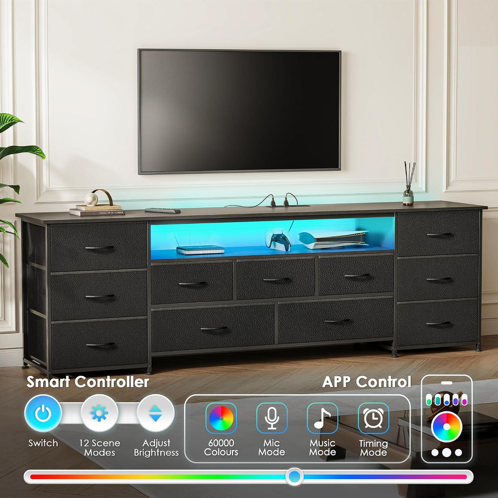 Huuger 70 Inch TV Stand for 75, 80 Inch TV, 11 Drawer Long Dresser with Power...