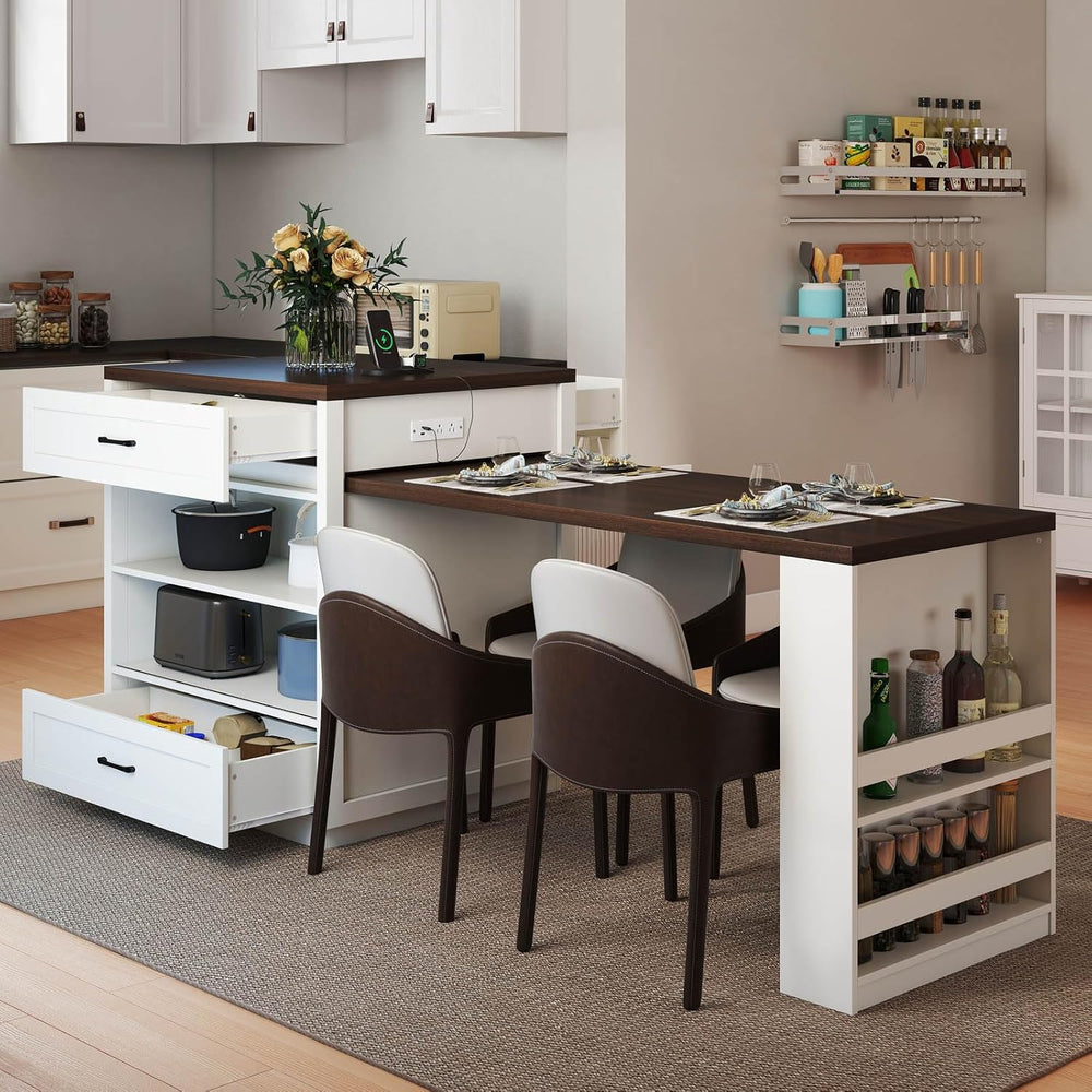 83'' Extendable Kitchen Island with Dining Table,2-in-1 Large Kitchen...
