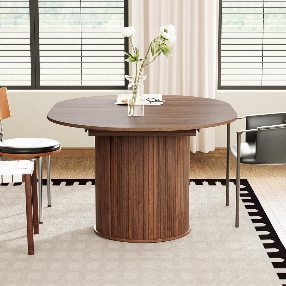 weselon 43"-59" Extendable Round to Oval Dining Table with Hidden S...