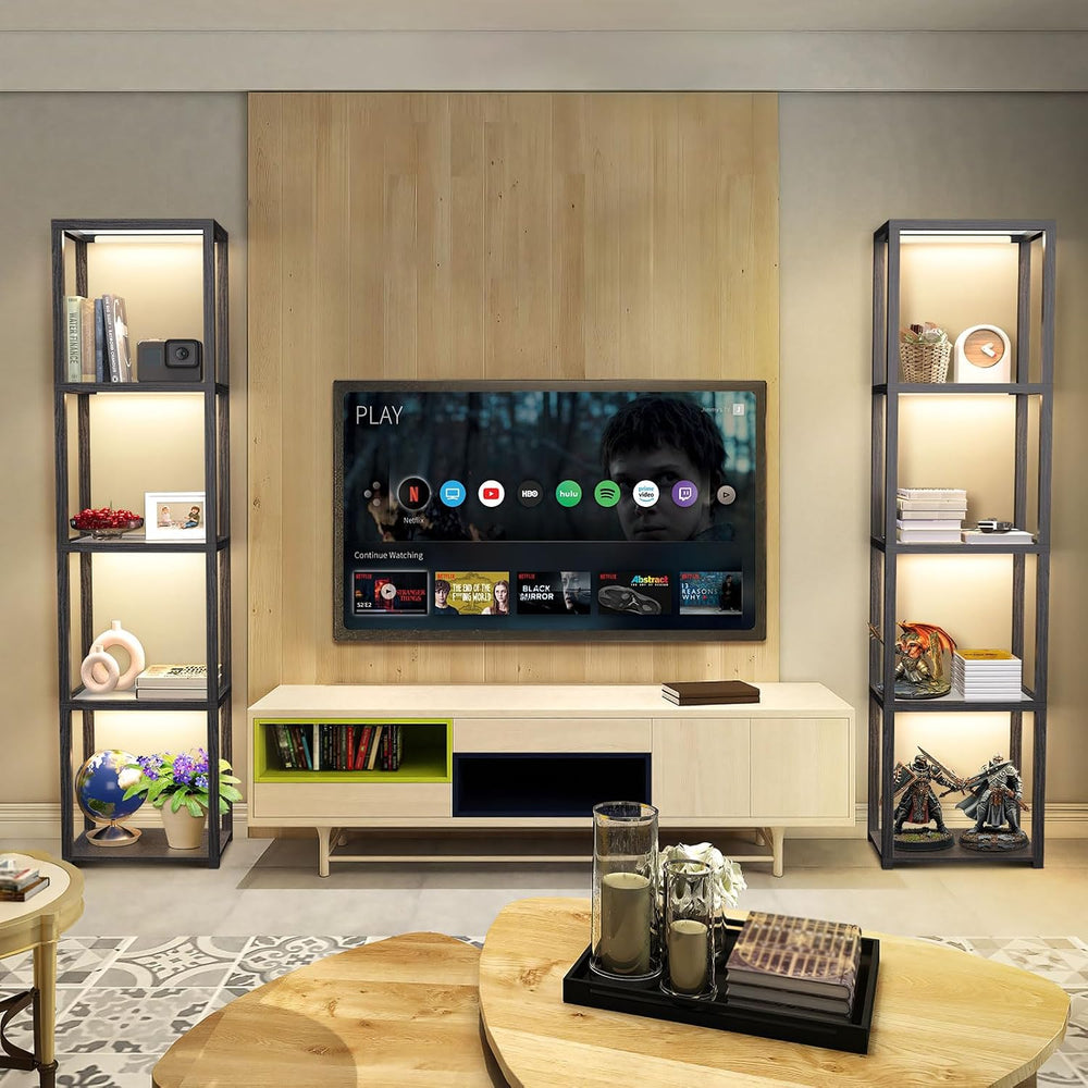 OUTON 67" Glass Display Shelf with Dimmable LED Floor Lamp, Collectibles...