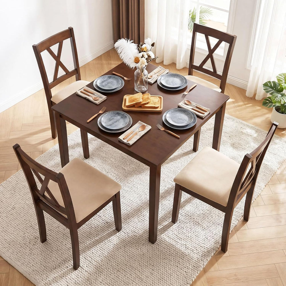 Giantex Dining Table for 4, 35.5" Square Kitchen Table with Solid Rubber...