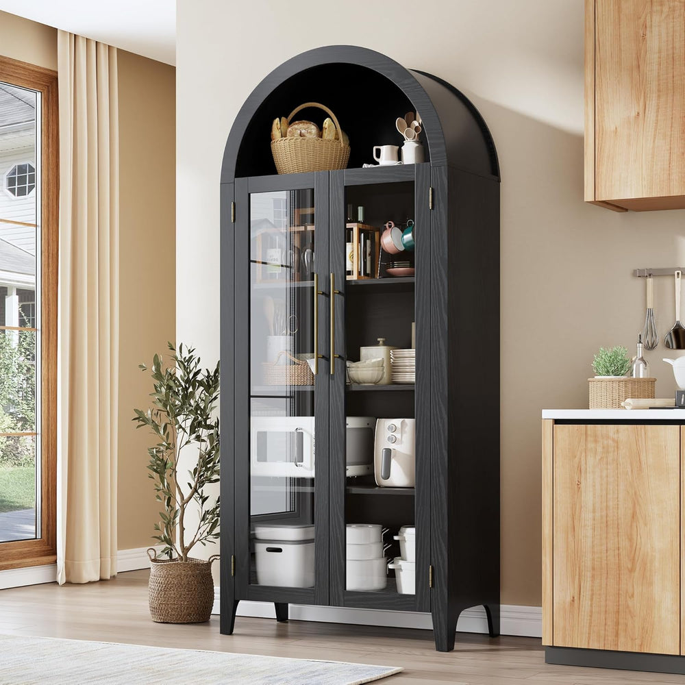 GarveeHome Arched Kitchen Pantry Cabinet - Farmhouse 5 Tier Display Shelf wit...
