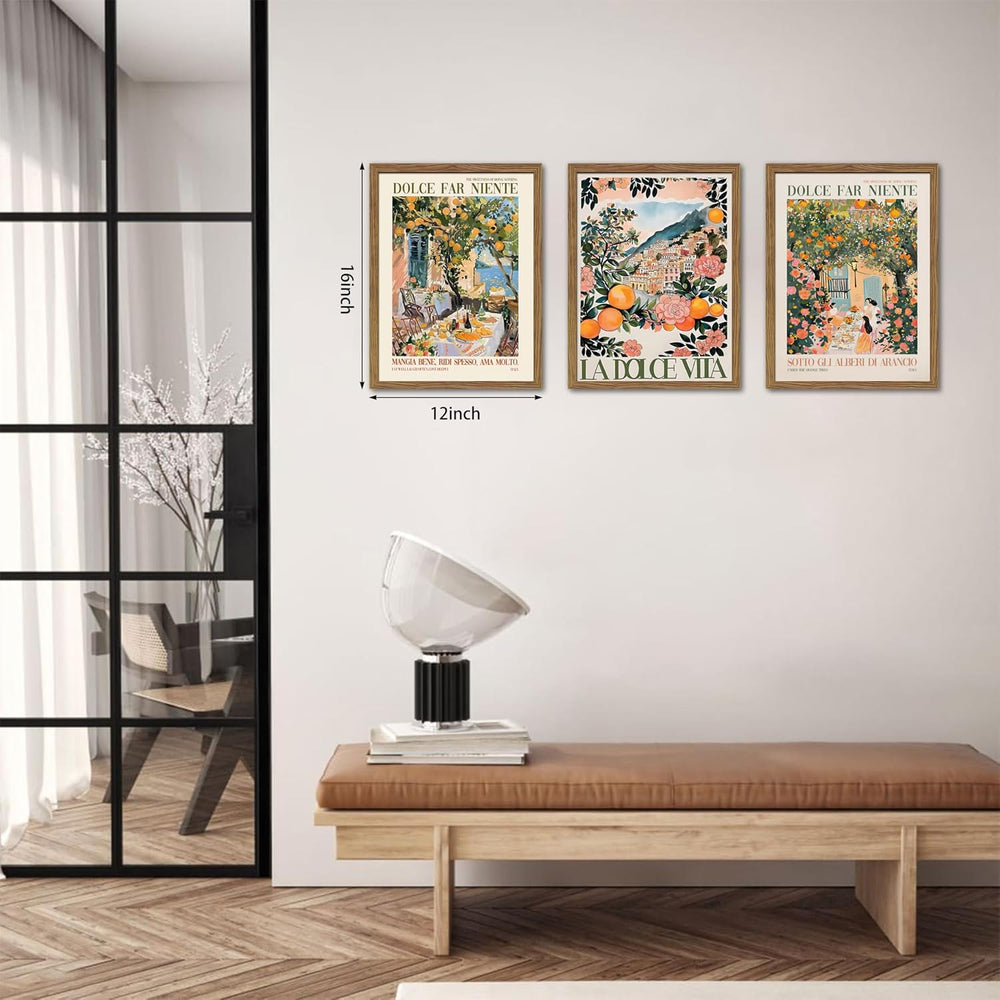 Framed Italian Scenery Wall Art Set of 3, Amalfi Coast Kitchen Wall Art, Vint...