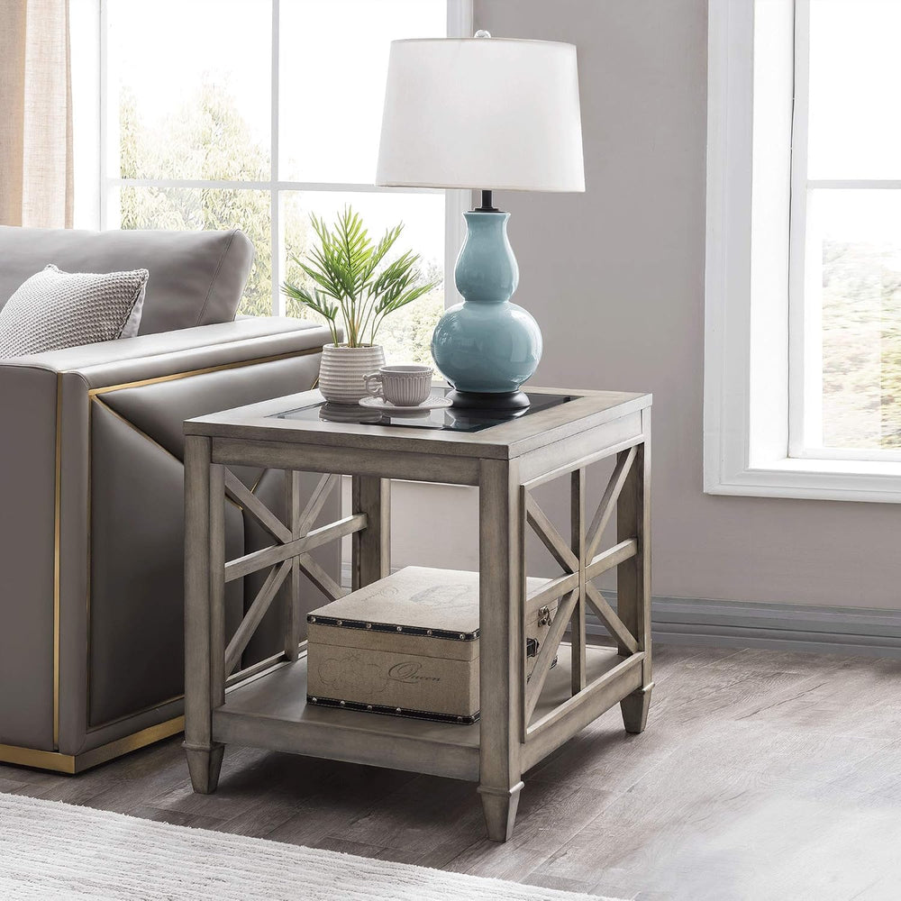 3 Piece Farmhouse Coffee Table & End Tables Set, Antique Grey | Solid Woo...