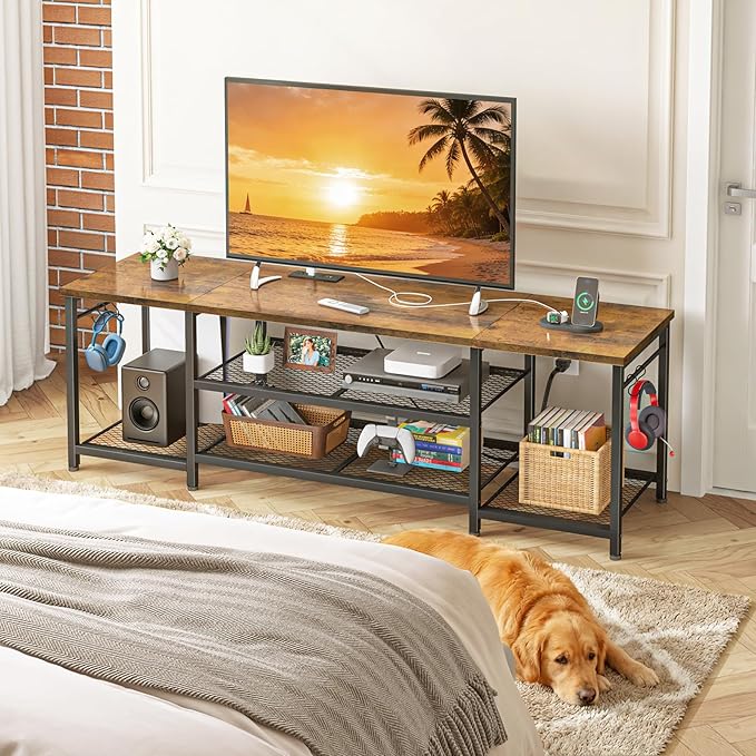 YGEOMER TV Stand for Up to 75 Inch TVs, Entertainment Center with Power Outle...