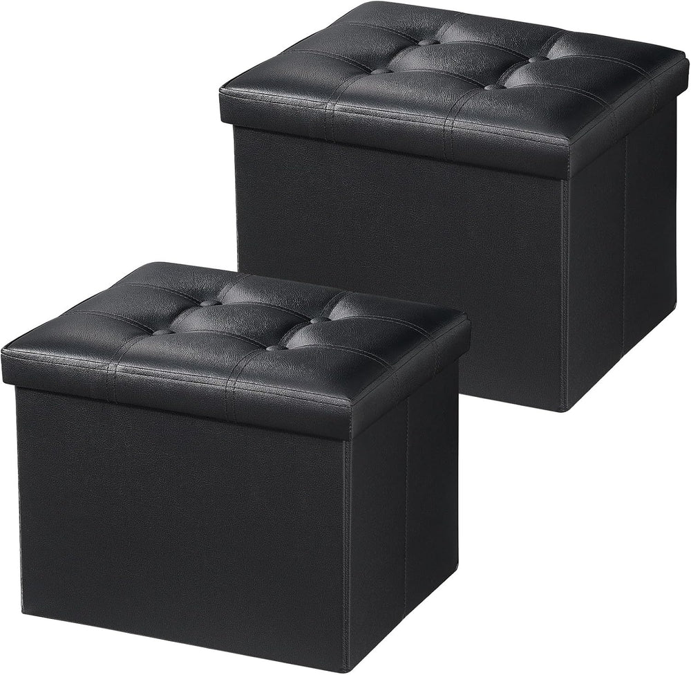 Bsketa Storage Ottoman Bench, 17" Folding Leather Foot Rest,Black 2 Pack...