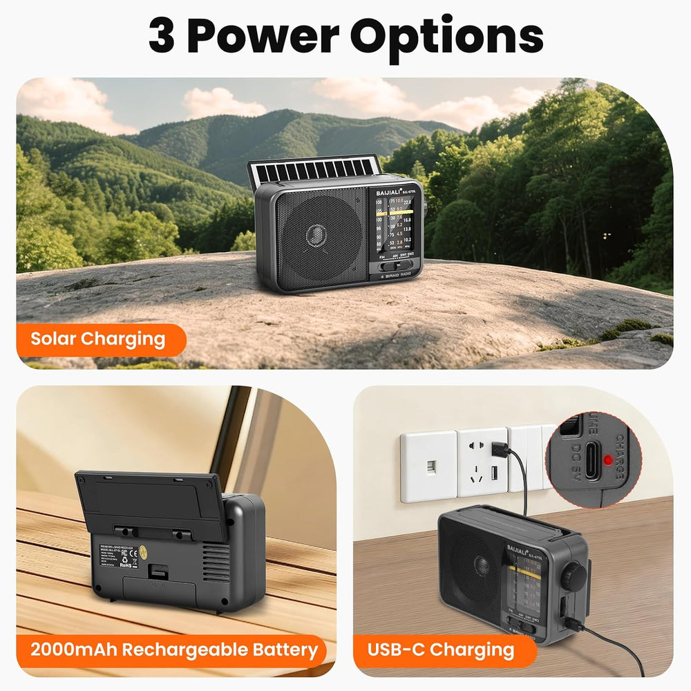 Solar-Powered Portable Radio, AM/FM/SW Radio with Loud Speaker Built-in
