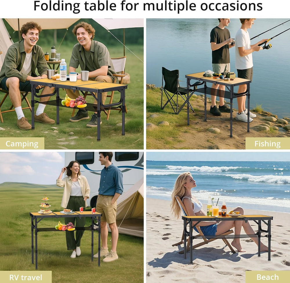 Anbte 3ft Camping Table Foldable with Storage Net and Bag, 3 Adjustable Heigh...