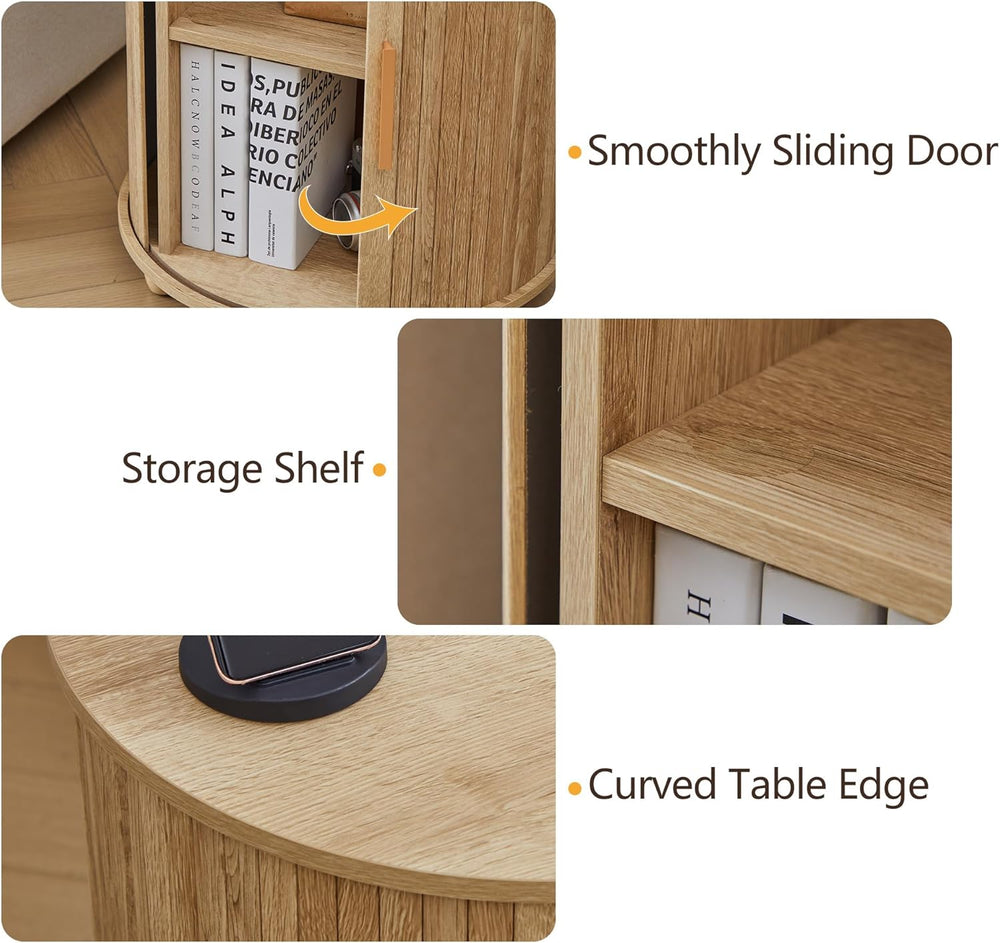 Set of 2 Fluted Round End Table with Charging Station, Small Farmhouse Sofa S...