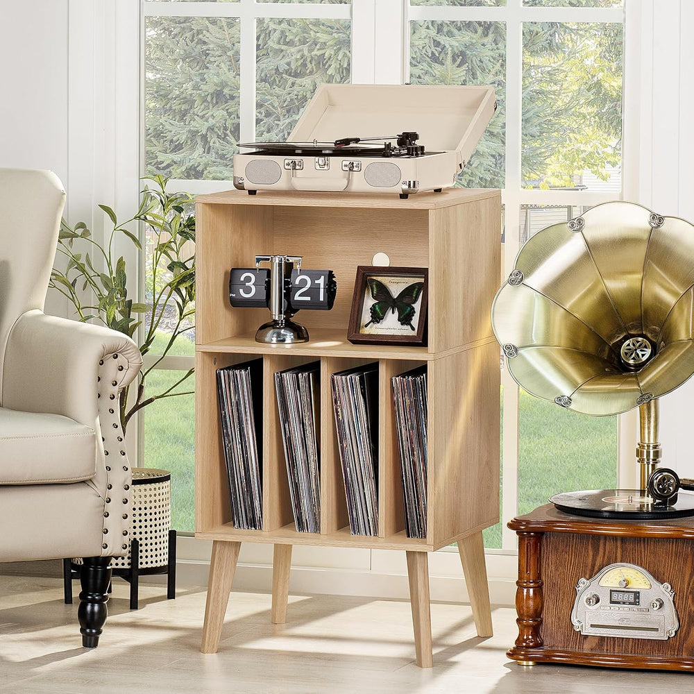Lerliuo Record Player Stand, Turntable Stand Holds up to 160 Albums | Mid-Cen...
