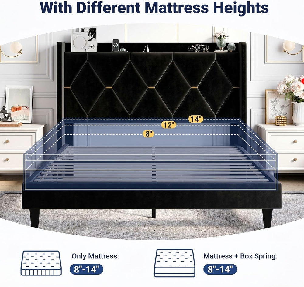 Allewie Queen Bed Frame with Storage Headboard & Smart Charging Station
