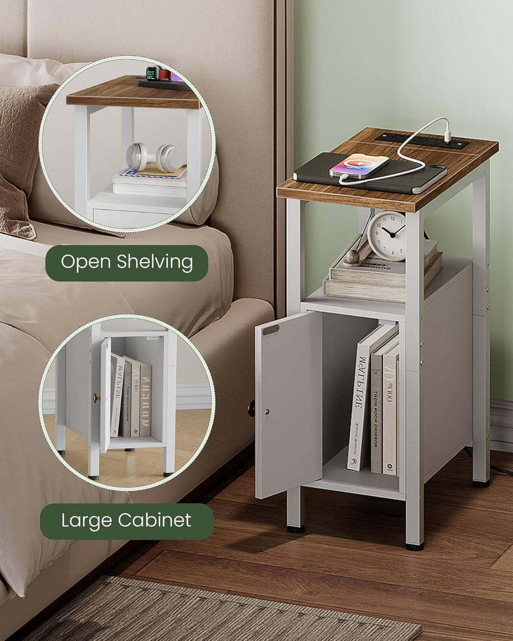 CHOEZON Farmhouse End Table and Narrow Fluted Nightstand with Drawers Bundle,...