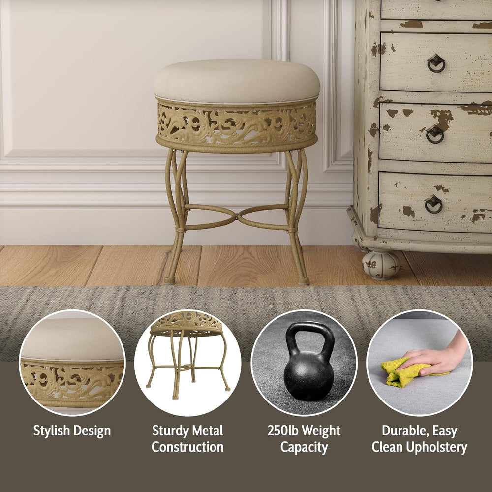 Hillsdale Villa III Backless Metal Vanity Stool with Ornate Lattice Detailing...
