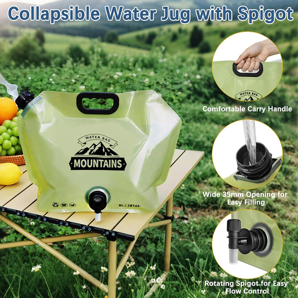 Water Jug Camping 2.1 Gallon Collapsible with Spigot, BPA Free Portable Water...