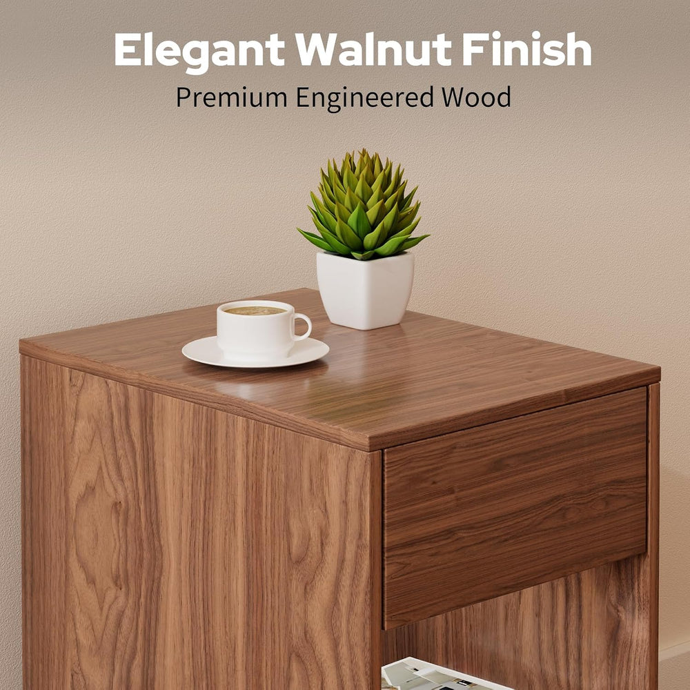 Eongdon Fluted Nightstand Set of 2, Mid Century Modern End Table with 2 Drawe...