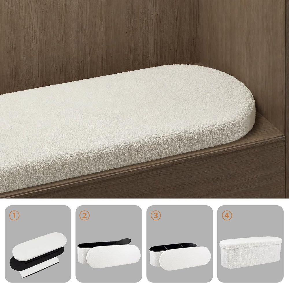 GLAXYFUR Oval Ottoman with Storage for Living Room, Sherpa Bench, Beige | 43....