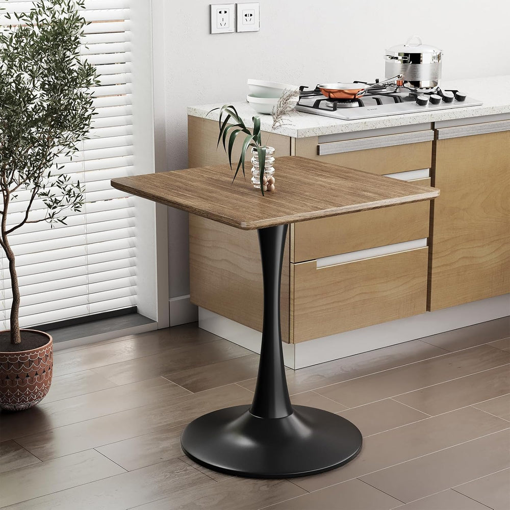 Walnut Square Tulip Table for 2, 24 Inch Small Dining Table with Metal Pedest...
