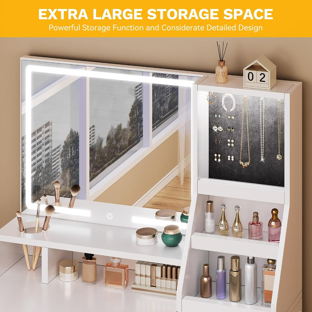 DWVO Vanity Desk with Mirror and Lights | Makeup Vanity Desk with Power Outle...
