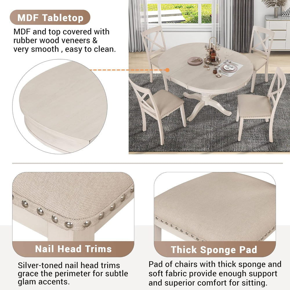 Extendable Dining Table Set for 4, 5 Piece Kitchen Table and Chairs Set, 4 X-...