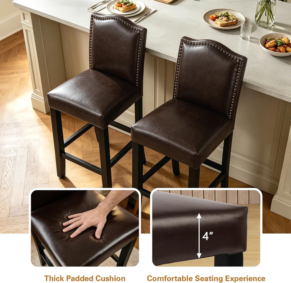 LSSPAID Counter Height Bar Stools Set of 2, 24.8 Inch Pu Upholstered Barstool...