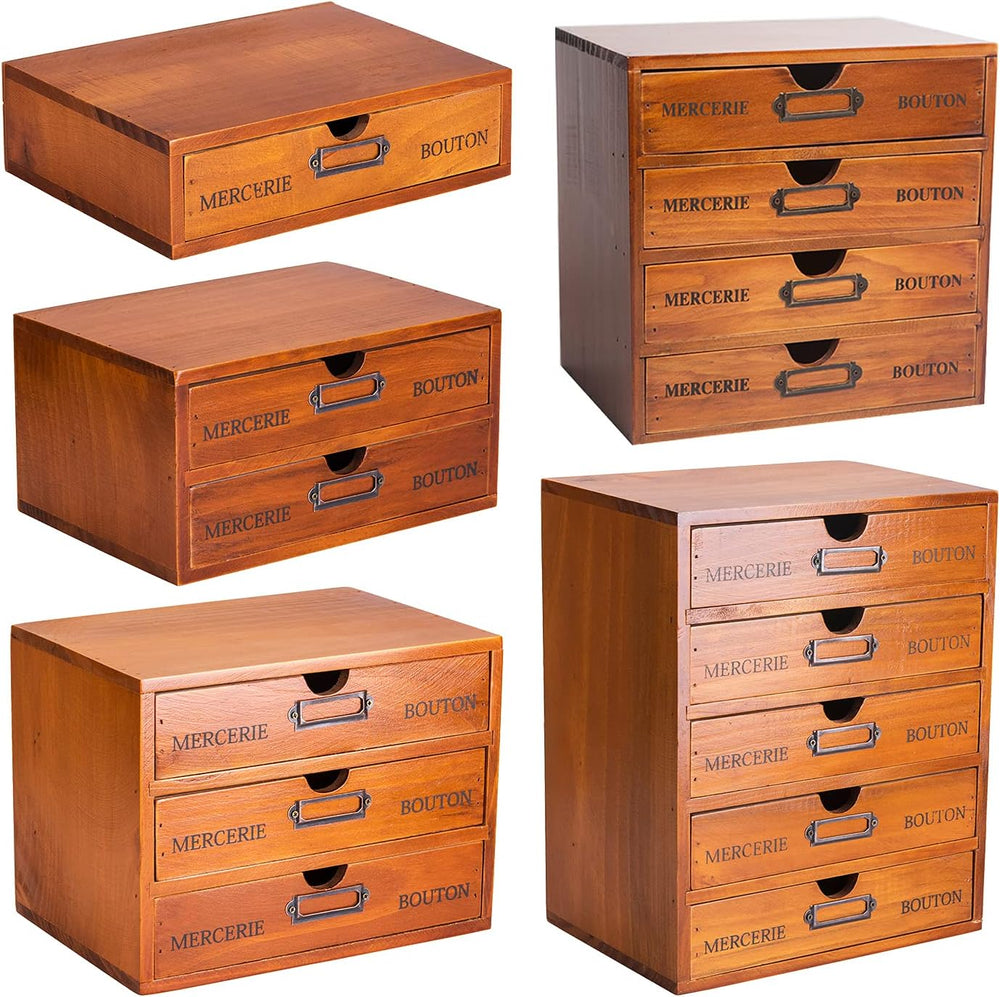 5-Piece Vintage Organization and Storage Set - Single Drawer, 2-Drawer, 3-Dra...