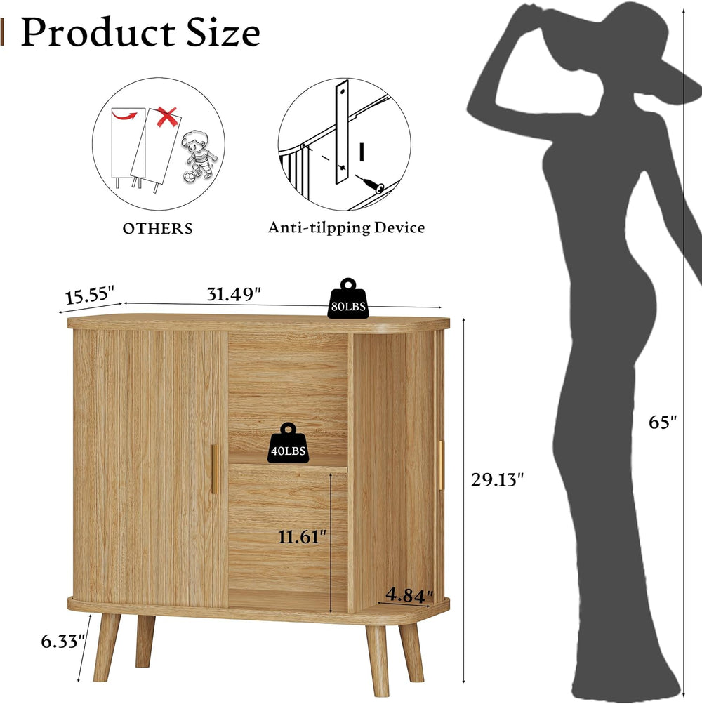 Xixini Sideboard Buffet Cabinet with Sliding Door, 31.5" Wide Fluted Mod...