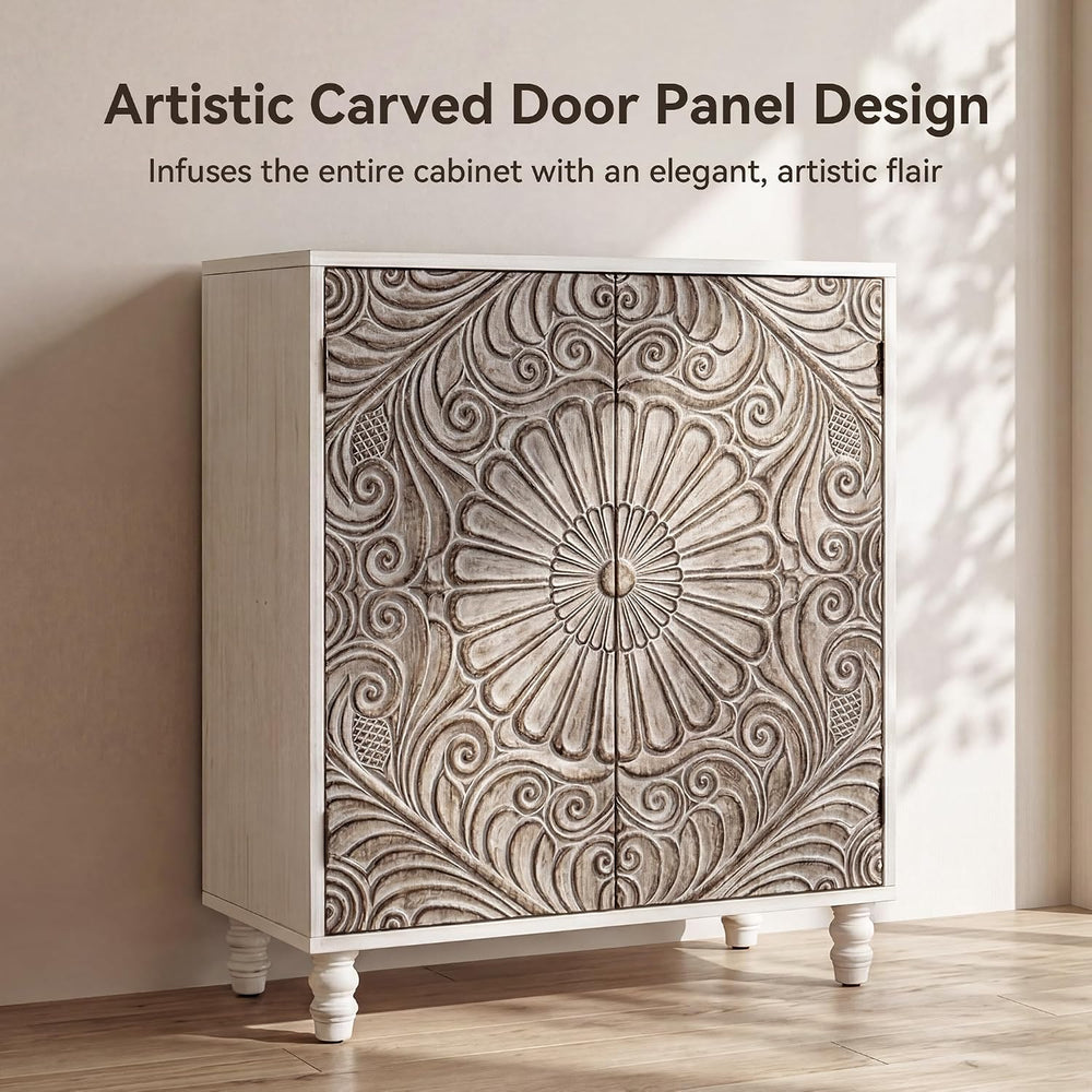 COSIEST 32" Sideboard Buffet Cabinet, Push-to-Open, Gray Flower