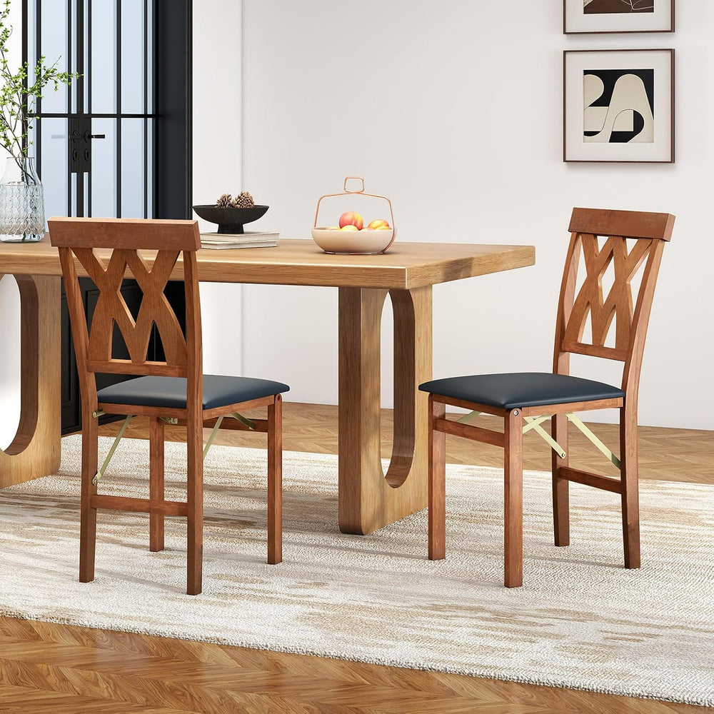 GIANTEX Folding Dining Chairs Set of 2, Farmhouse Upholstered Kitchen Chair |...