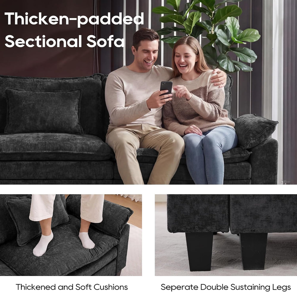 URRED Oversized Modular Sectional Sofa,Black:87" L Shaped