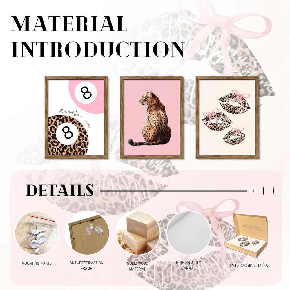 JYZXINWYQ Pink Coquette Wall Decor Set of 3, Cheetah Print Wall Art with Luck...