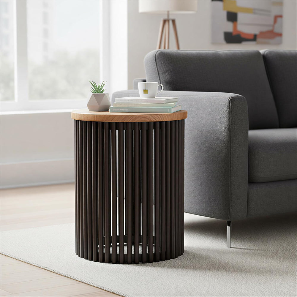 SIMPLIHOME Demy Accent Table - 18 inch Wide Solid Mango Wood and Metal Round ...