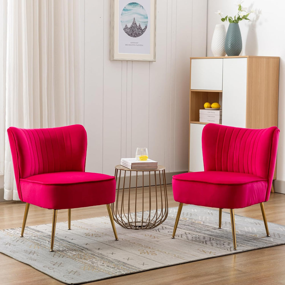Velvet Accent Chair Set of 2 Comfy Living Room Chair Armless Slipper Chair Mi...