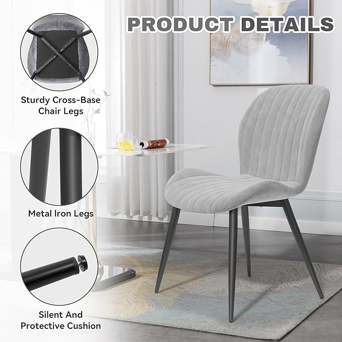 Dining Chairs Set of 2 Modern Velvet Dining Room Chairs Upholstered Dining Ch...