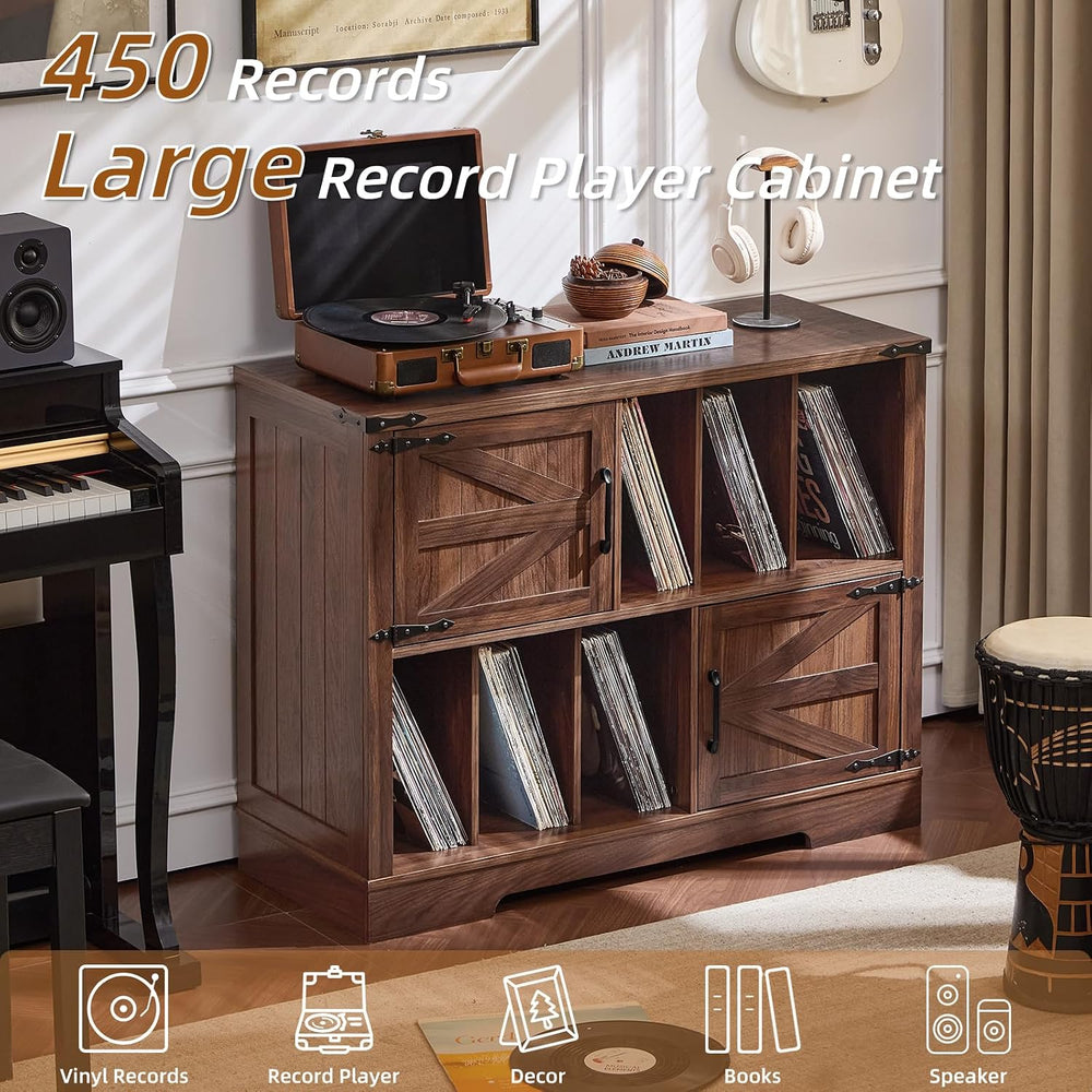 Joaxswe Large Record Player Stand with Vinyl Storage Up to 450 Albums, 39 Inc...