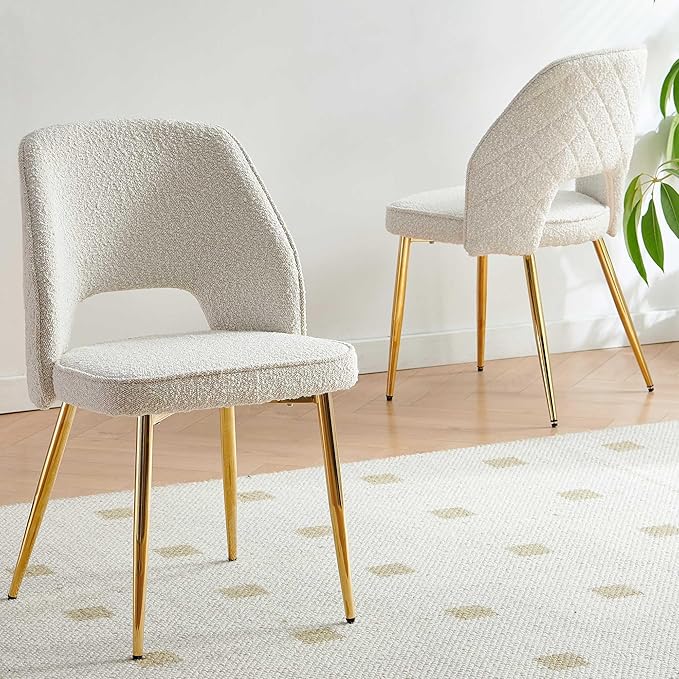 NORDICANA Modern Dining Chair Set of 2, Beige Boucle Upholstered Accent Chair...