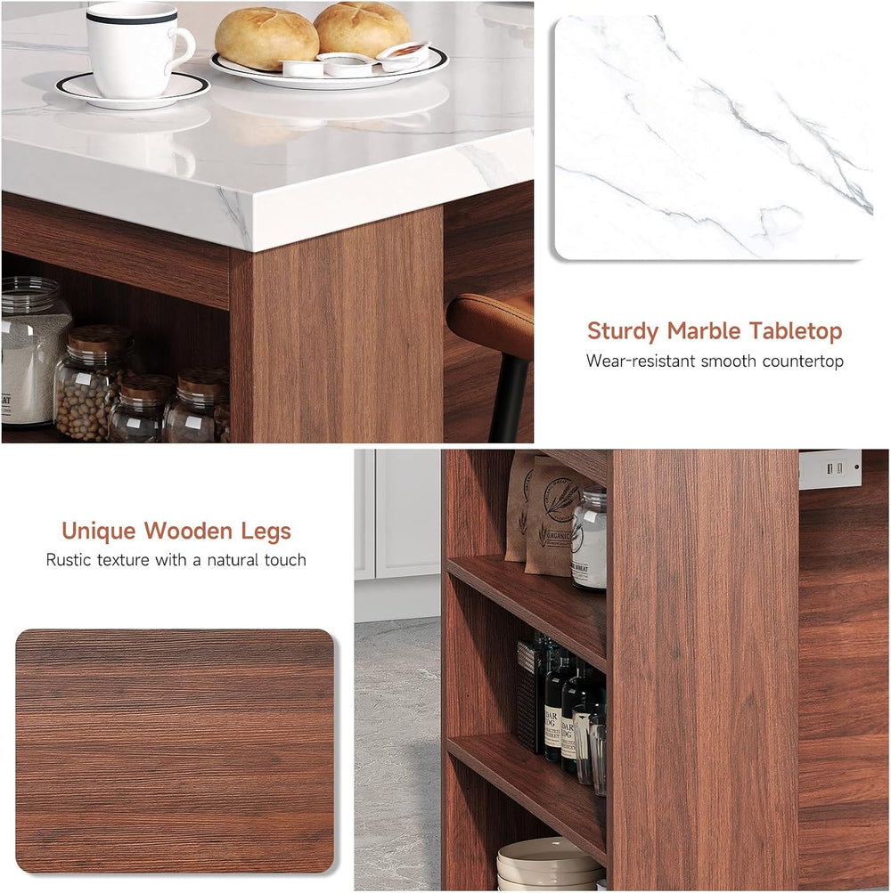 61" Kitchen Island Table with Storage, Counter Height Dining Table, Waln...