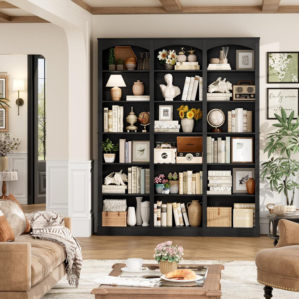 FACBOTALL 71" Triple Wide Bookshelf, 6 Tier Large Arch Black Bookcase