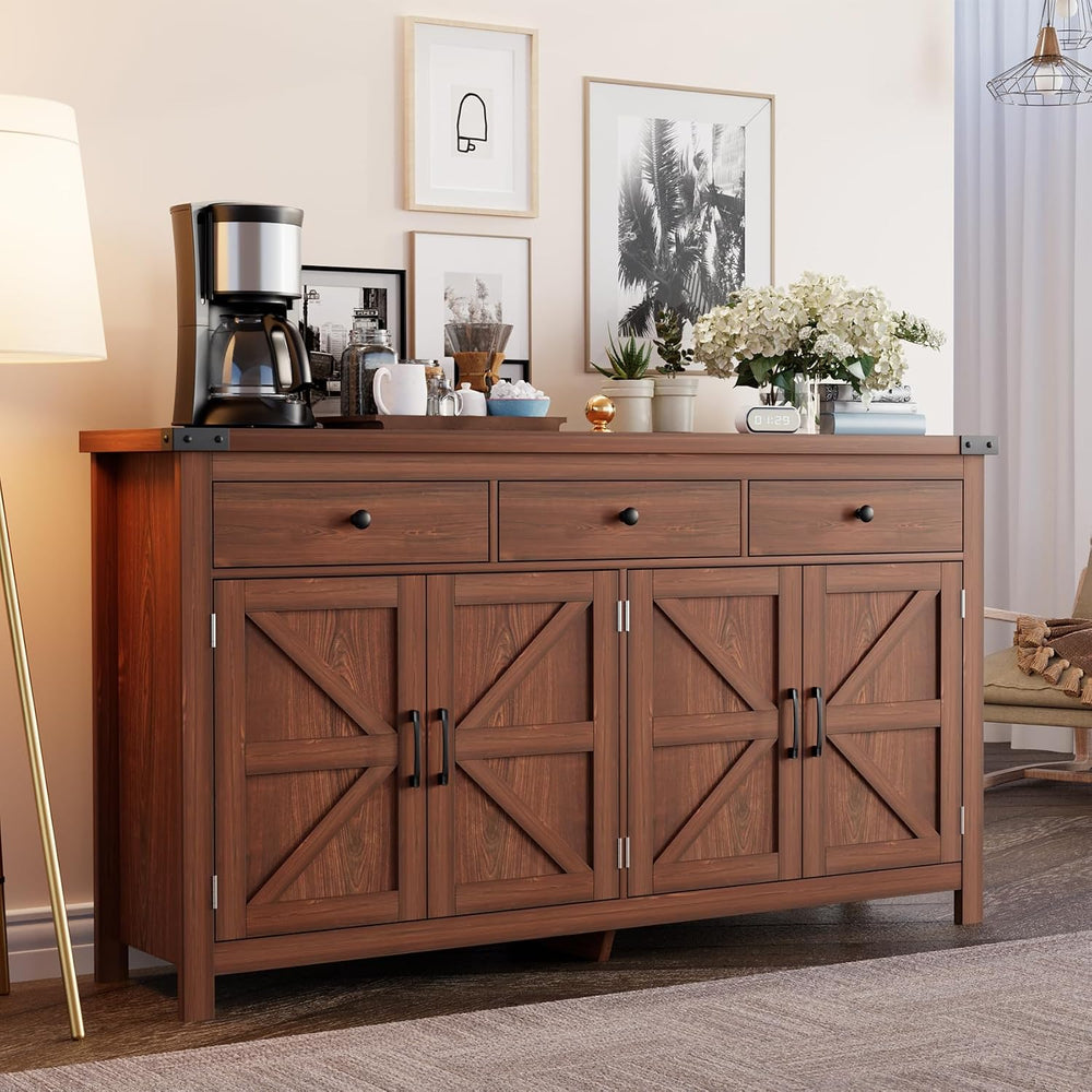 VVFLU 63" Sideboard Buffet Cabinet with Storage, Coffee Bar with 3 Drawe...