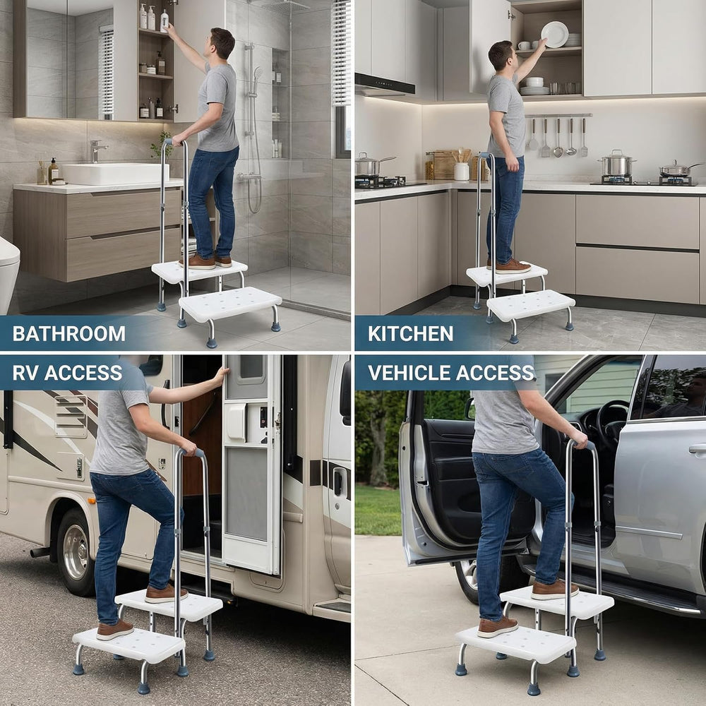2 Step Stool with Handle for Elderly, Bed Steps for High Beds