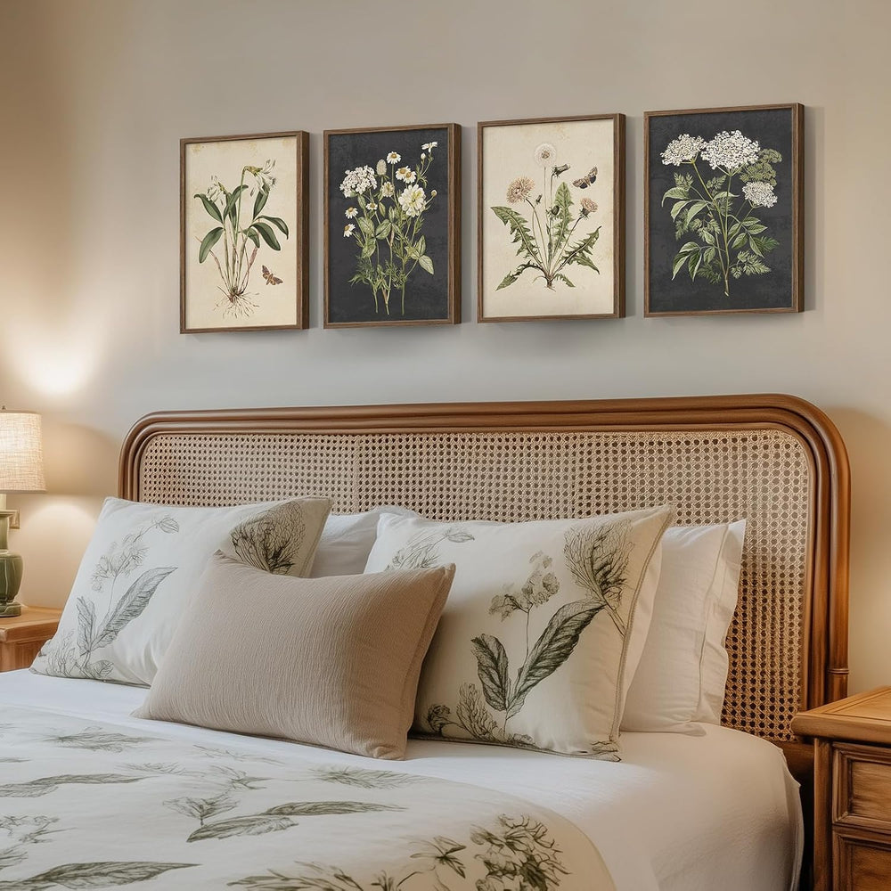 Framed Vintage Botanical Floral Wall Art for Living Room, 4 Piece 12x16 In