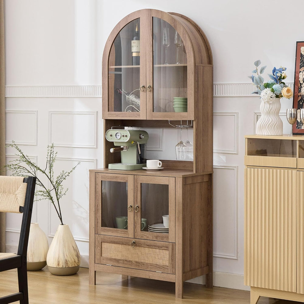 TYBOATLE 75'' Tall Arched Pantry Cabinet w/Accessible Storage Area, C...