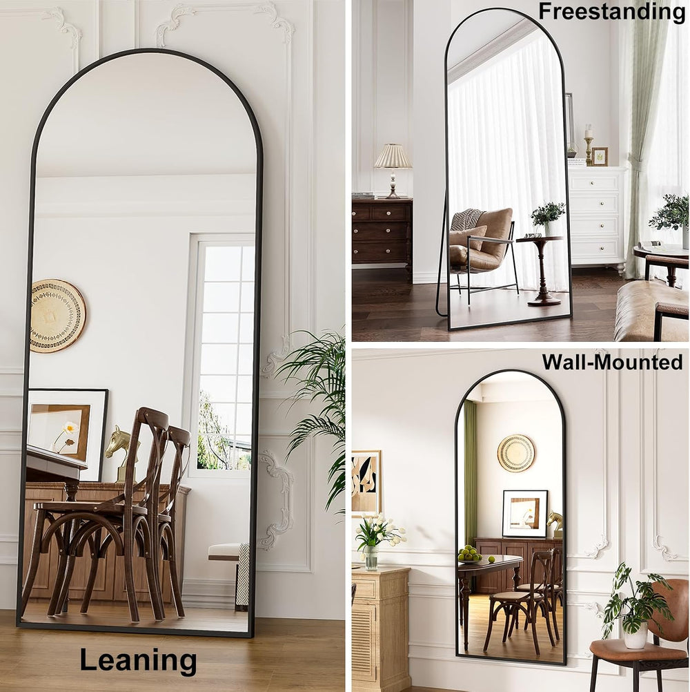 Full Length Mirror, 71"x30" Large Arched Standing Floor Mirror(Black)