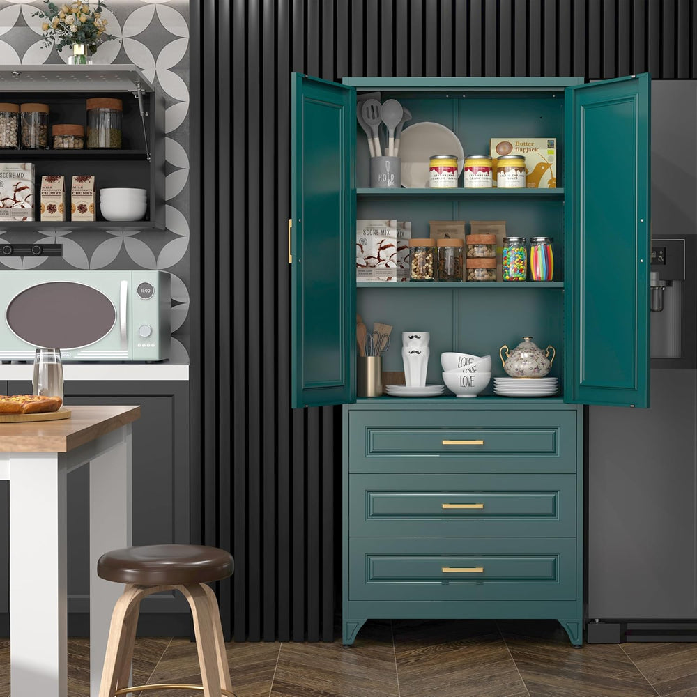 SteeLoong 75" Kitchen Pantry Cabinet with 3 Drawer,Metal Storage Cabinet...