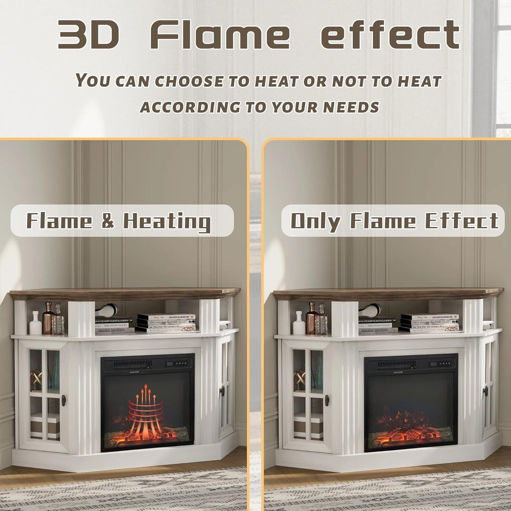 Flamaker Corner Fireplace TV Stand for TVs up to 55 Inch, White | Entertainme...