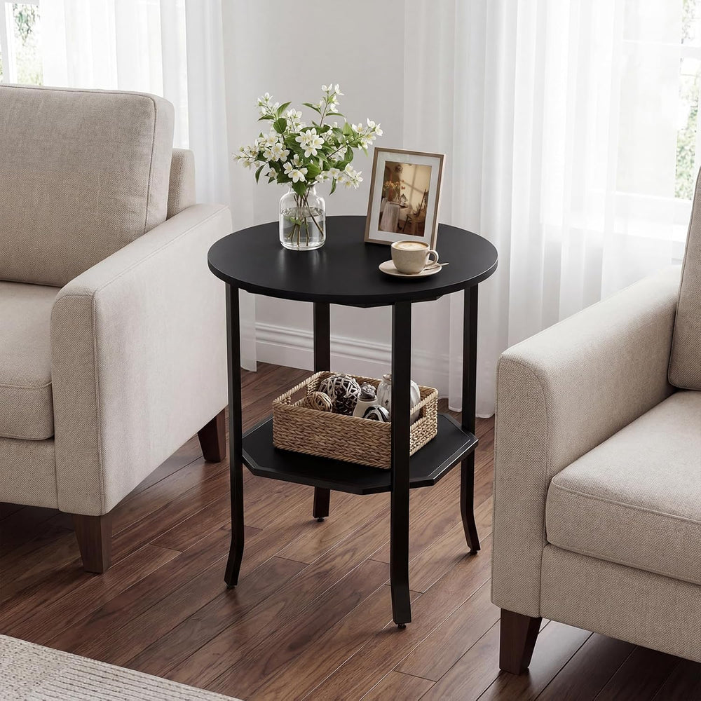 GOFLAME 2-Tier Round End Table, 20” Couch Sofa Side Table with Octagonal Stor...